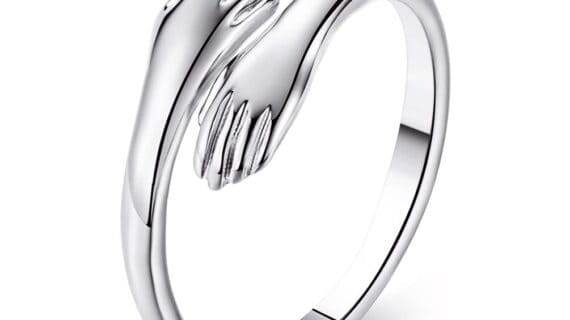 Aemorio Hug Rings for Women Girls Silver Hugging Hands Open Promise Ring Jewelry Hug Hands Mens Rings Couples Wedding Bands - Aemorio