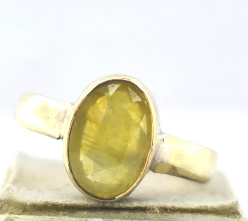 Pukhraj Guru Rashi Yellow Sapphire Panchdhatu Adjustable Ring - Aemorio