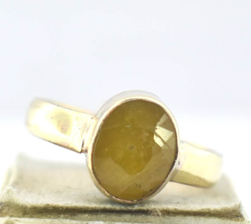 Pukhraj Guru Rashi Yellow Sapphire Panchdhatu Adjustable Ring - Aemorio