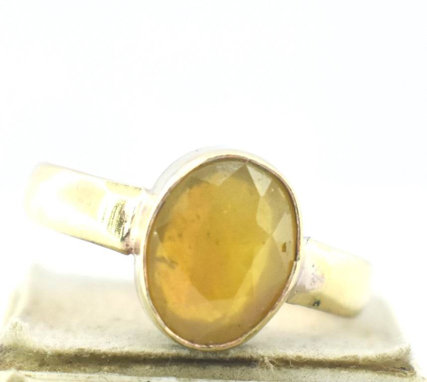 Pukhraj Guru Rashi Yellow Sapphire Panchdhatu Adjustable Ring - Aemorio