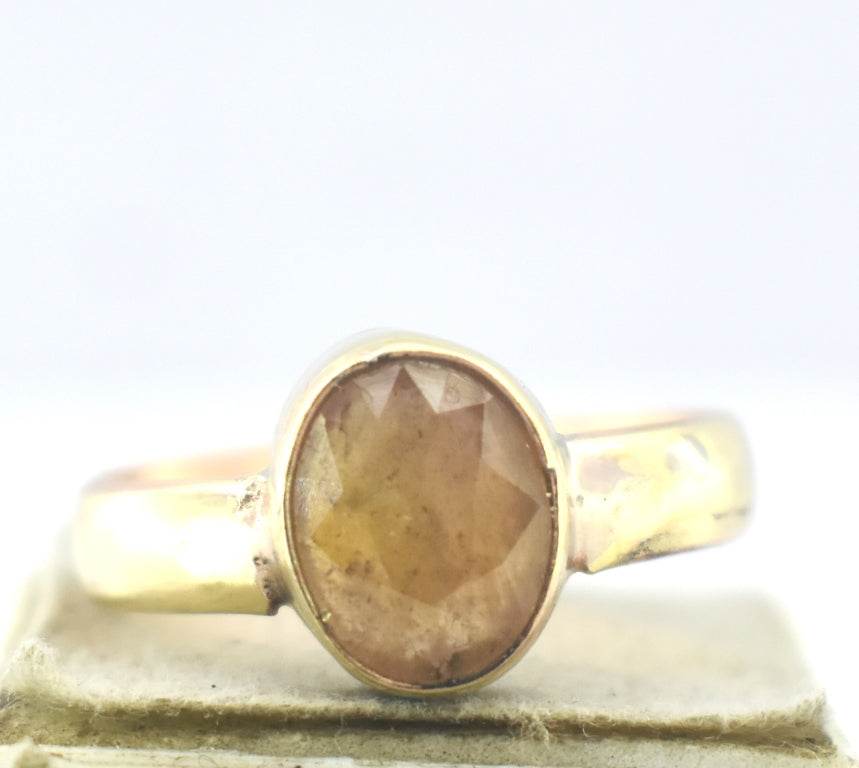 Pukhraj Guru Rashi Yellow Sapphire Panchdhatu Adjustable Ring - Aemorio