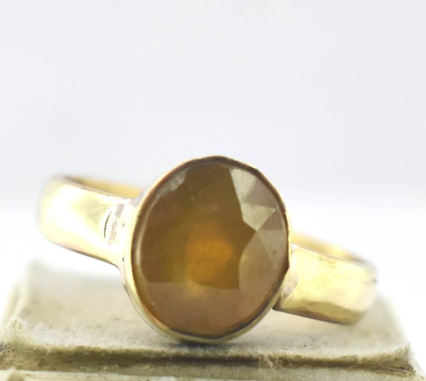 Pukhraj Guru Rashi Yellow Sapphire Panchdhatu Adjustable Ring - Aemorio