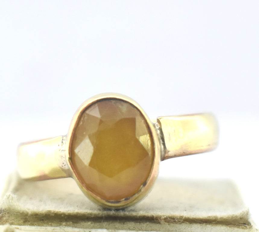 Pukhraj Guru Rashi Yellow Sapphire Panchdhatu Adjustable Ring - Aemorio