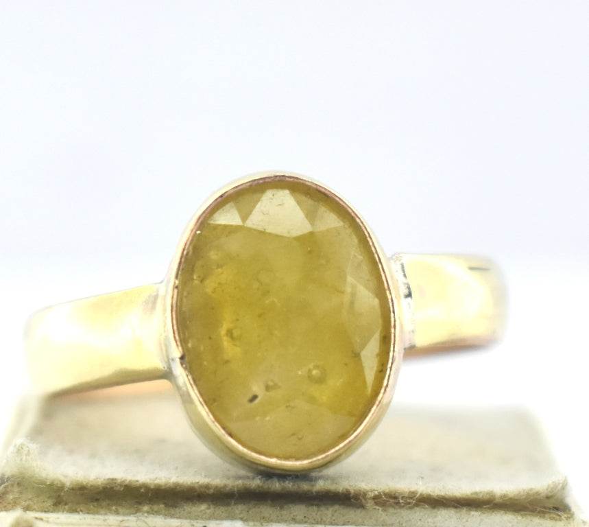 Pukhraj Guru Rashi Yellow Sapphire Panchdhatu Adjustable Ring - Aemorio