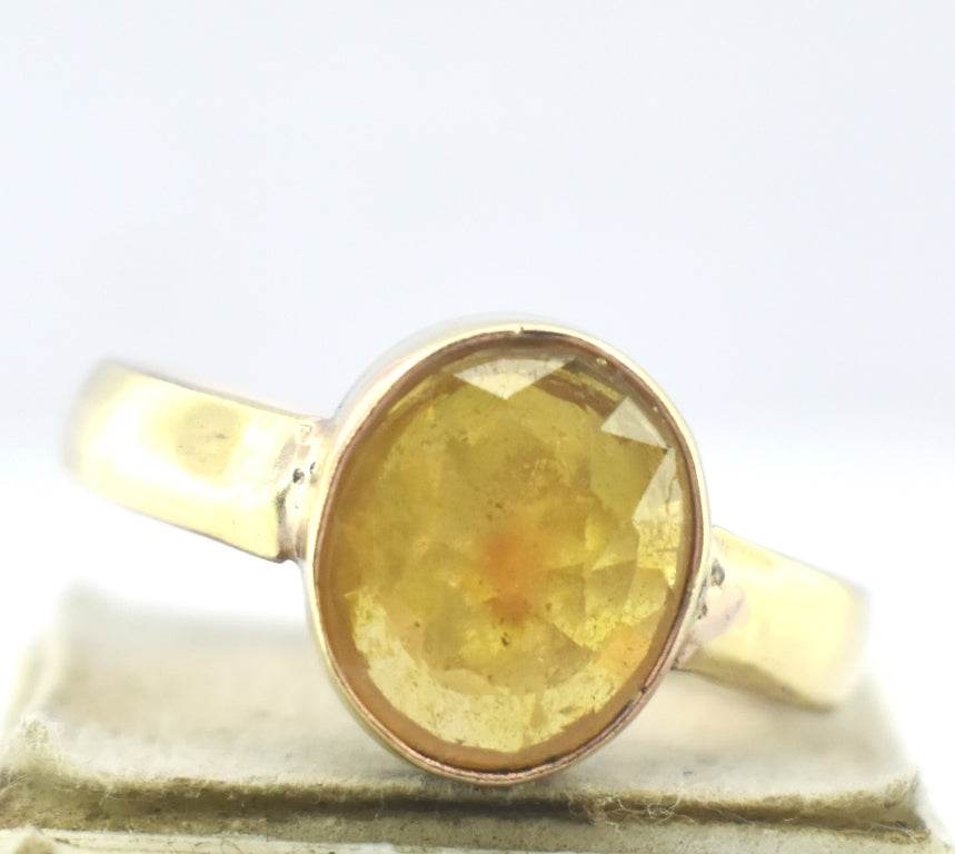 Pukhraj Guru Rashi Yellow Sapphire Panchdhatu Adjustable Ring - Aemorio