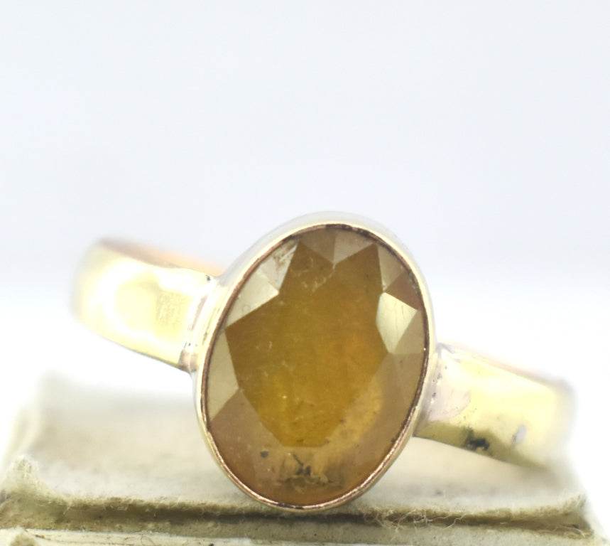Pukhraj Guru Rashi Yellow Sapphire Panchdhatu Adjustable Ring - Aemorio