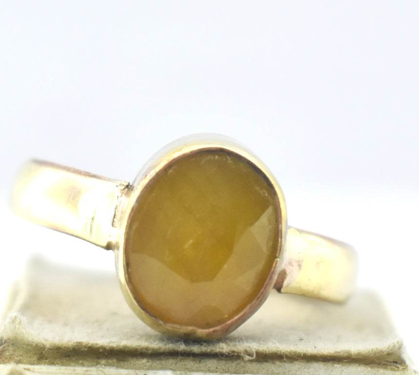 Pukhraj Guru Rashi Yellow Sapphire Panchdhatu Adjustable Ring - Aemorio