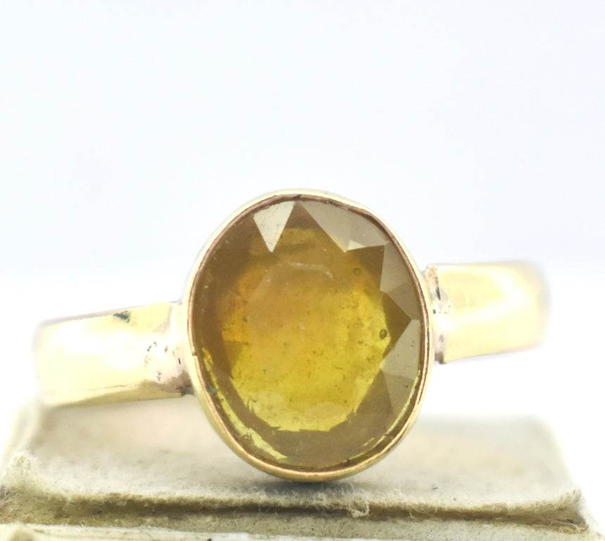 Pukhraj Guru Rashi Yellow Sapphire Panchdhatu Adjustable Ring - Aemorio