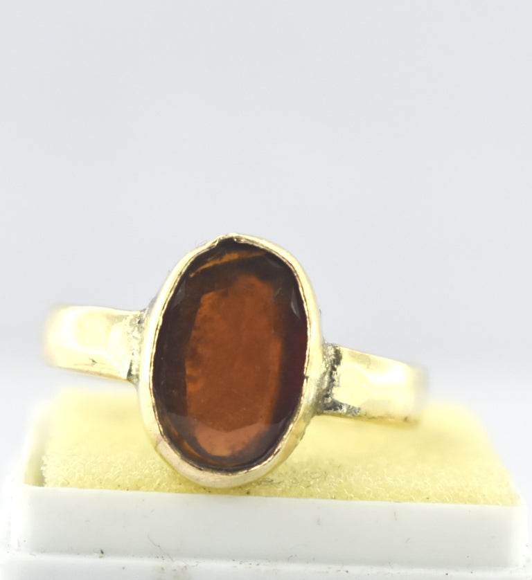 Natural Hessonite (Gomed) Panchdhatu Ring – Gold-Plated - Aemorio