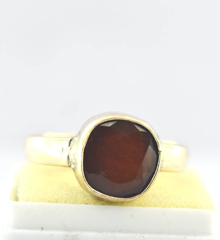 Natural Hessonite (Gomed) Panchdhatu Ring – Gold-Plated - Aemorio