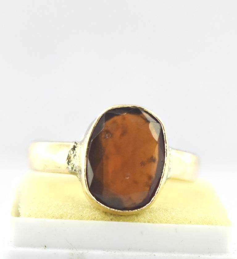 Natural Hessonite (Gomed) Panchdhatu Ring – Gold-Plated - Aemorio