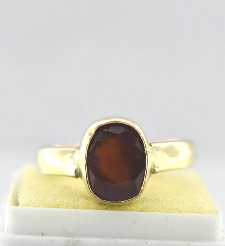 Natural Hessonite (Gomed) Panchdhatu Ring – Gold-Plated - Aemorio