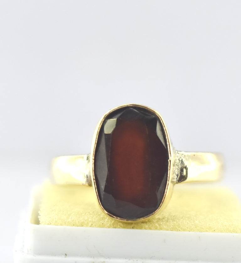 Natural Hessonite (Gomed) Panchdhatu Ring – Gold-Plated - Aemorio