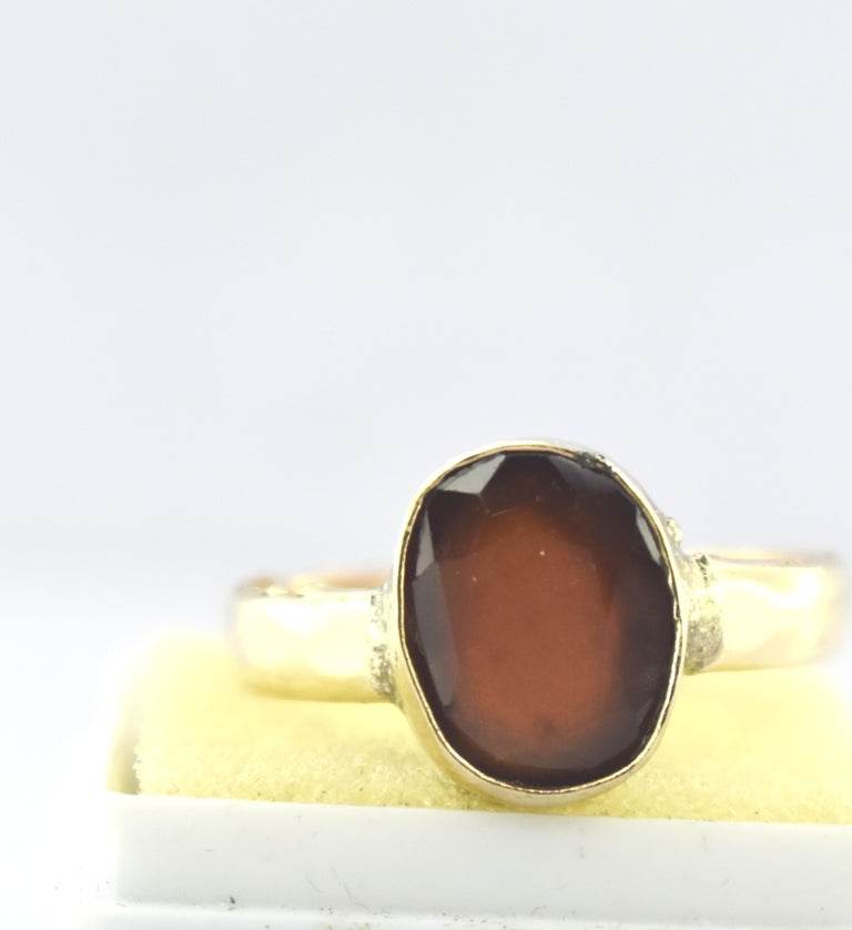 Natural Hessonite (Gomed) Panchdhatu Ring – Gold-Plated - Aemorio
