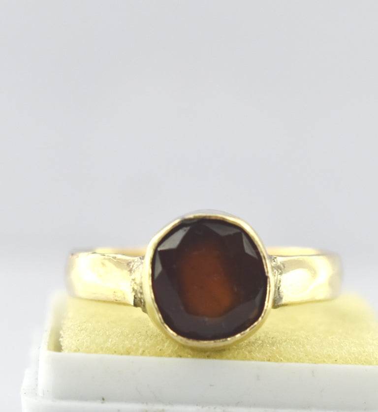 Natural Hessonite (Gomed) Panchdhatu Ring – Gold-Plated - Aemorio