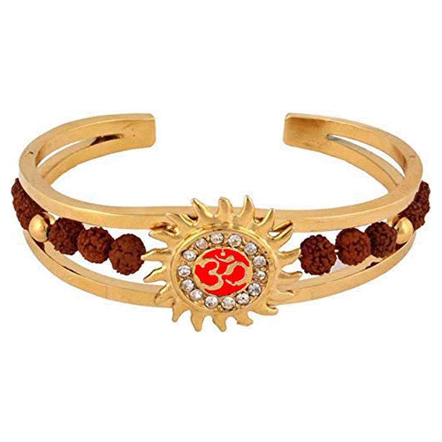 Om Rudraksha Cuff Bracelet for Men – Gold Plated Brass - Aemorio