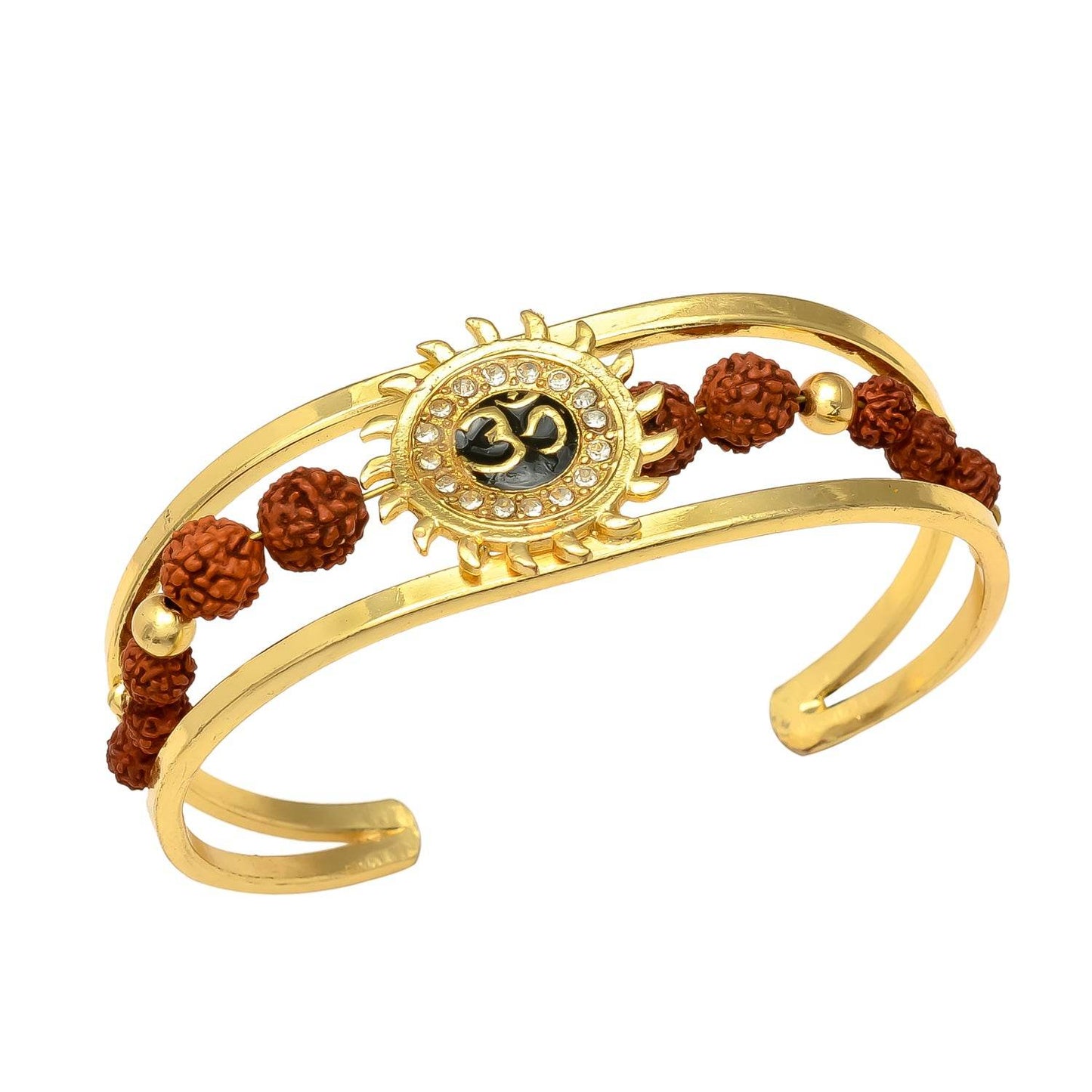Om Rudraksha Cuff Bracelet for Men – Gold Plated Brass - Aemorio
