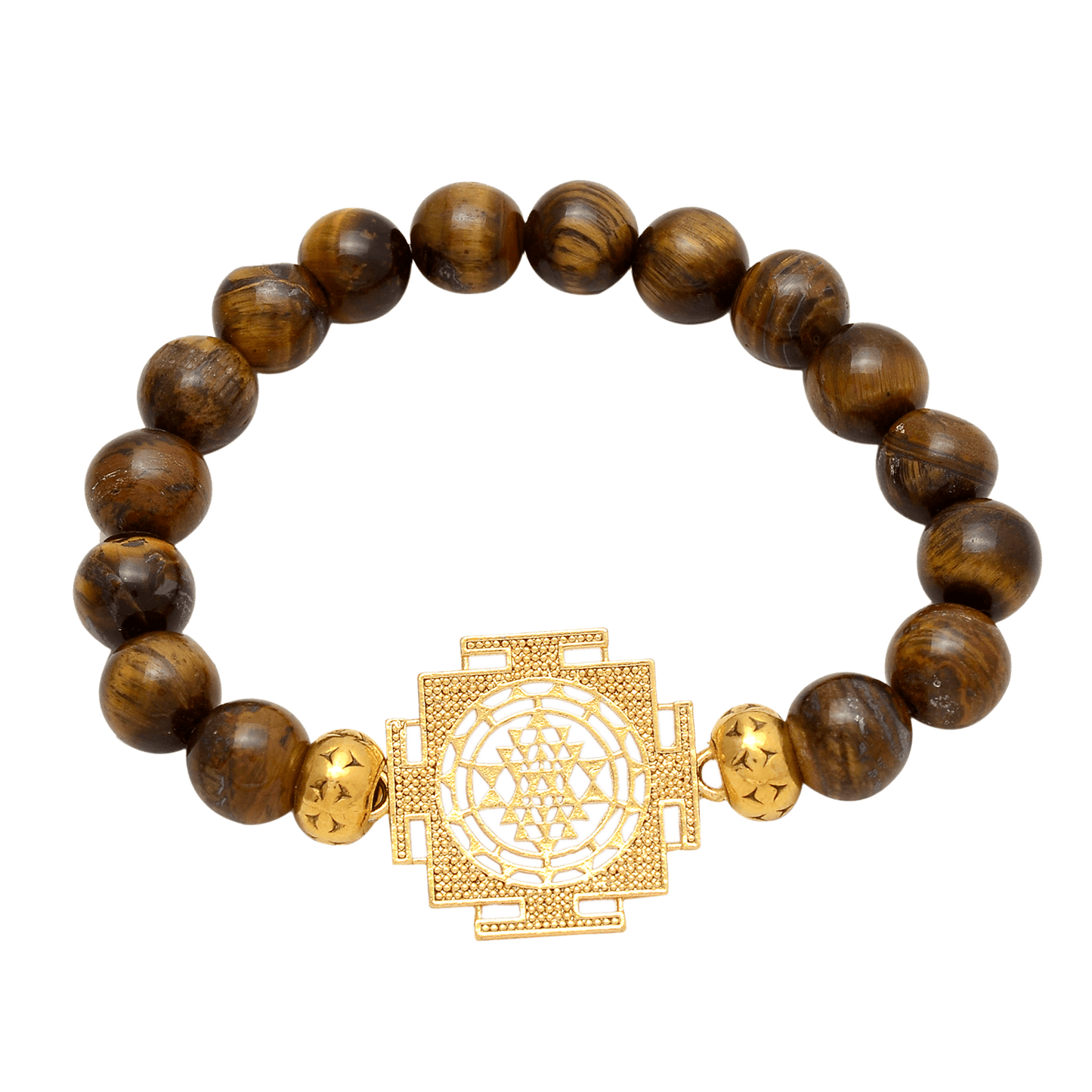 Sri Yantra Tiger Eye Bracelet | 10 mm Natural Beads - Aemorio