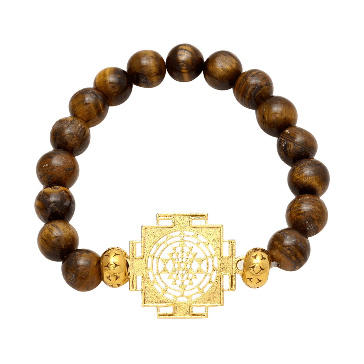 Sri Yantra Tiger Eye Bracelet | 10 mm Natural Beads - Aemorio