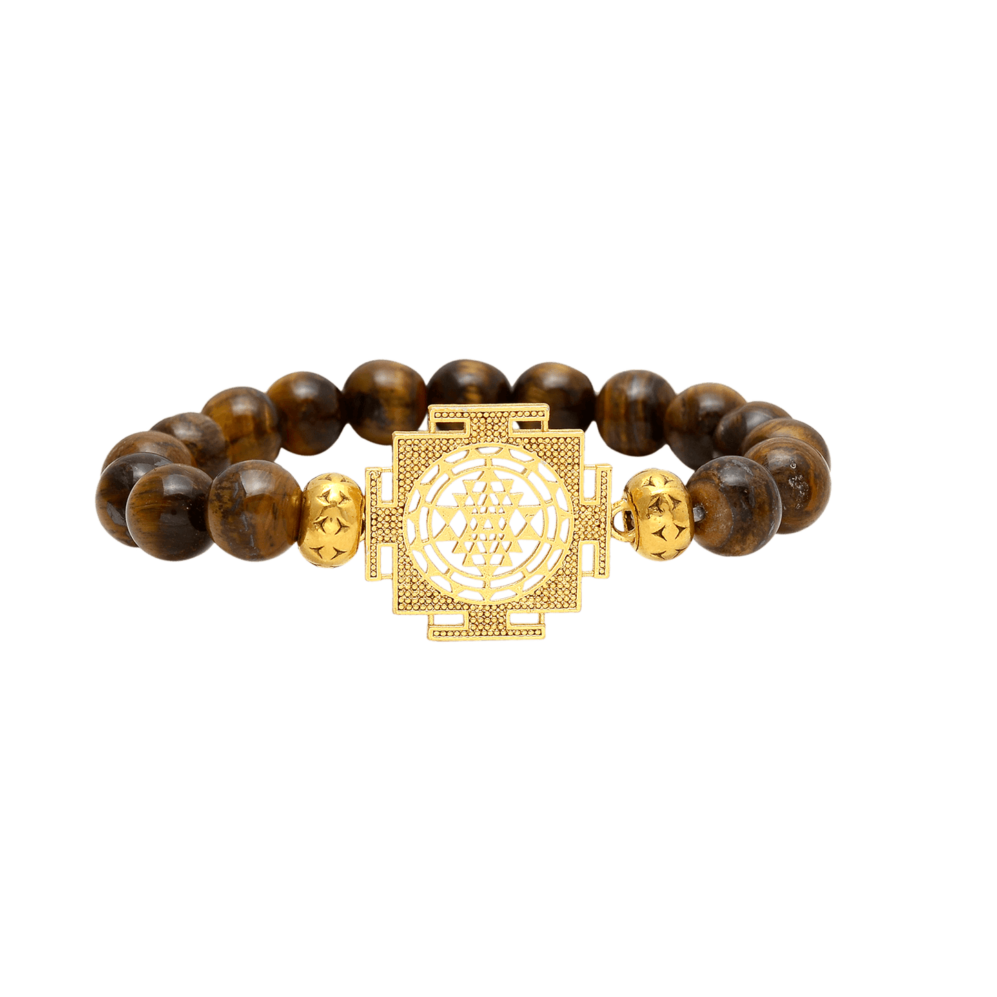 Sri Yantra Tiger Eye Bracelet | 10 mm Natural Beads - Aemorio