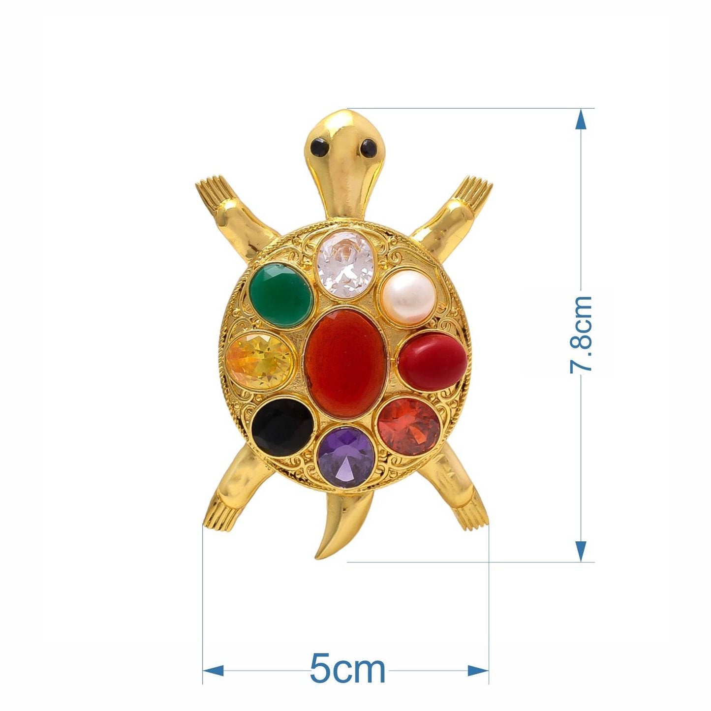Navratna Tortoise Plate | Panchdhatu | Rhodium Polished | 7.8x5 cm | Vastu Tortoise with 9 Synthetic Gemstones | Home Decor & Gift Item - Aemorio