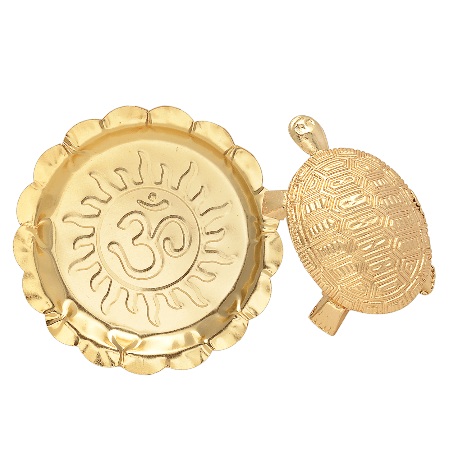Golden Coloured Meru Plate Kachua Tortoise With Water Holding Plate - Aemorio