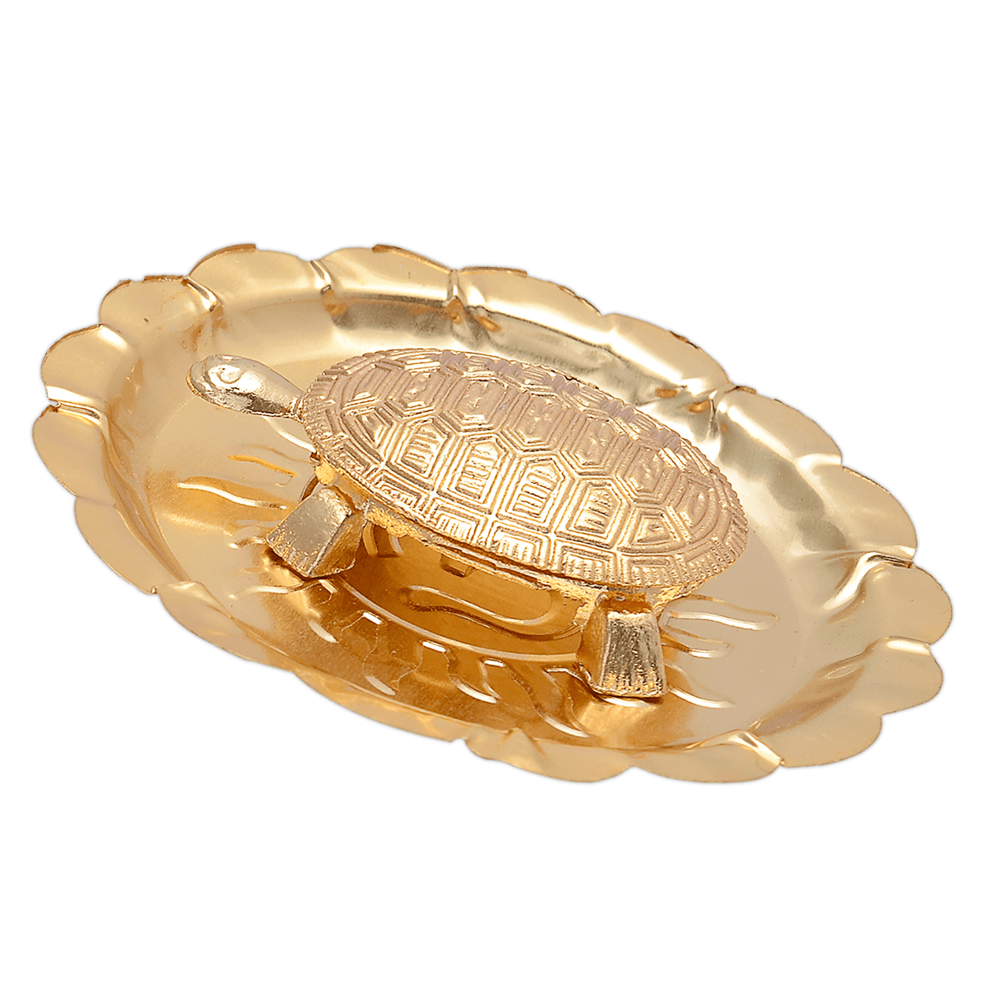 Golden Coloured Meru Plate Kachua Tortoise With Water Holding Plate - Aemorio