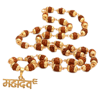 Gold Plated Lord Mahakal Pendant with Panchmukhi Rudraksha - Aemorio