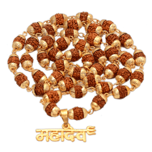 Gold Plated Lord Mahakal Pendant with Panchmukhi Rudraksha - Aemorio