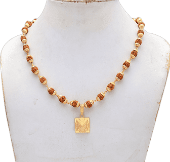 Gold Plated Shri Yantra Locket with Panchmukhi Rudraksha Mala - Aemorio