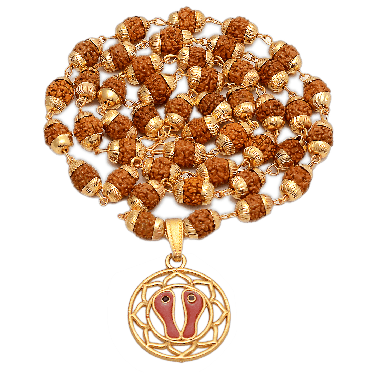 Buy 5 Face Rudraksha Mala With Charan Paduka Locket – Spiritual Healing - Aemorio