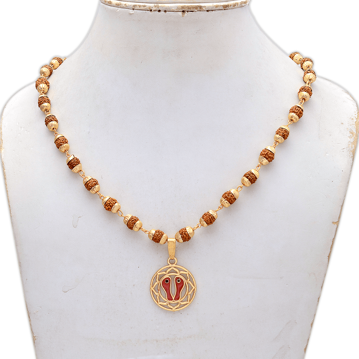 Buy 5 Face Rudraksha Mala With Charan Paduka Locket – Spiritual Healing - Aemorio