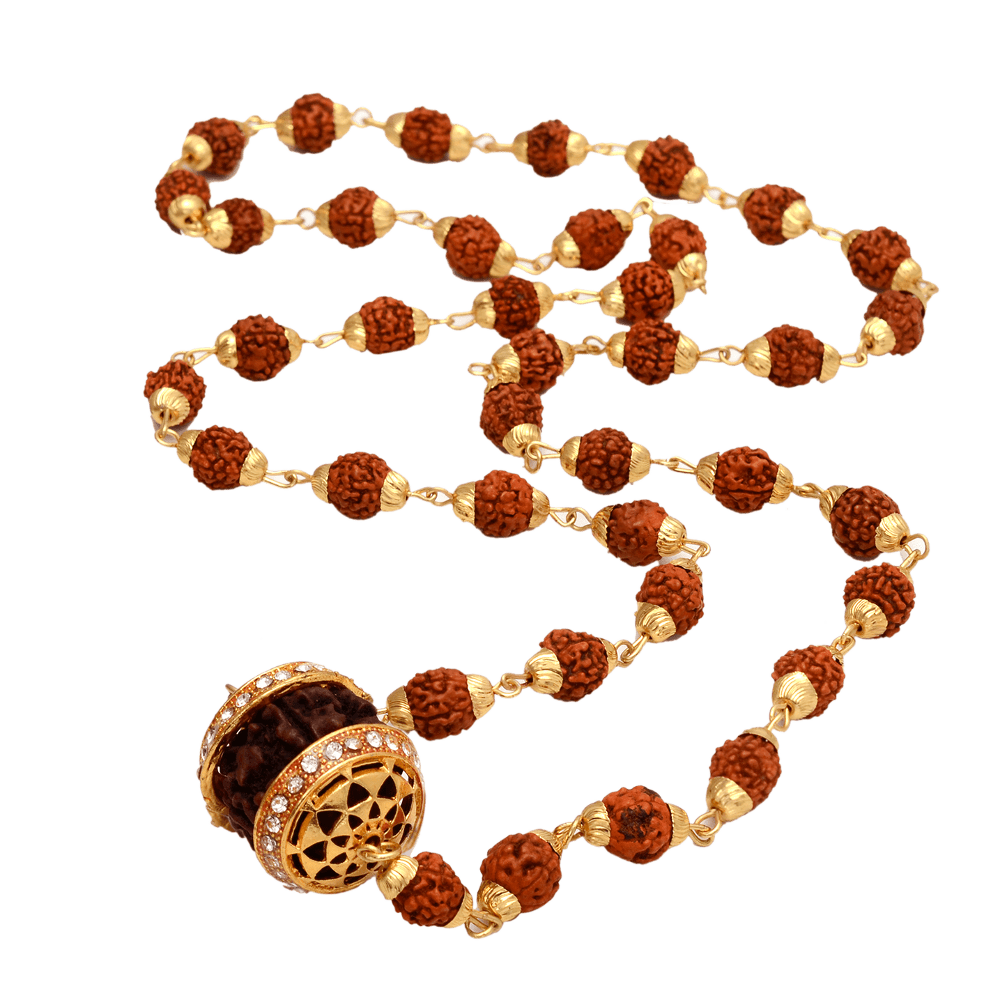 Shiv Panchmukhi Rudraksha Mala with Gold Locket - Aemorio