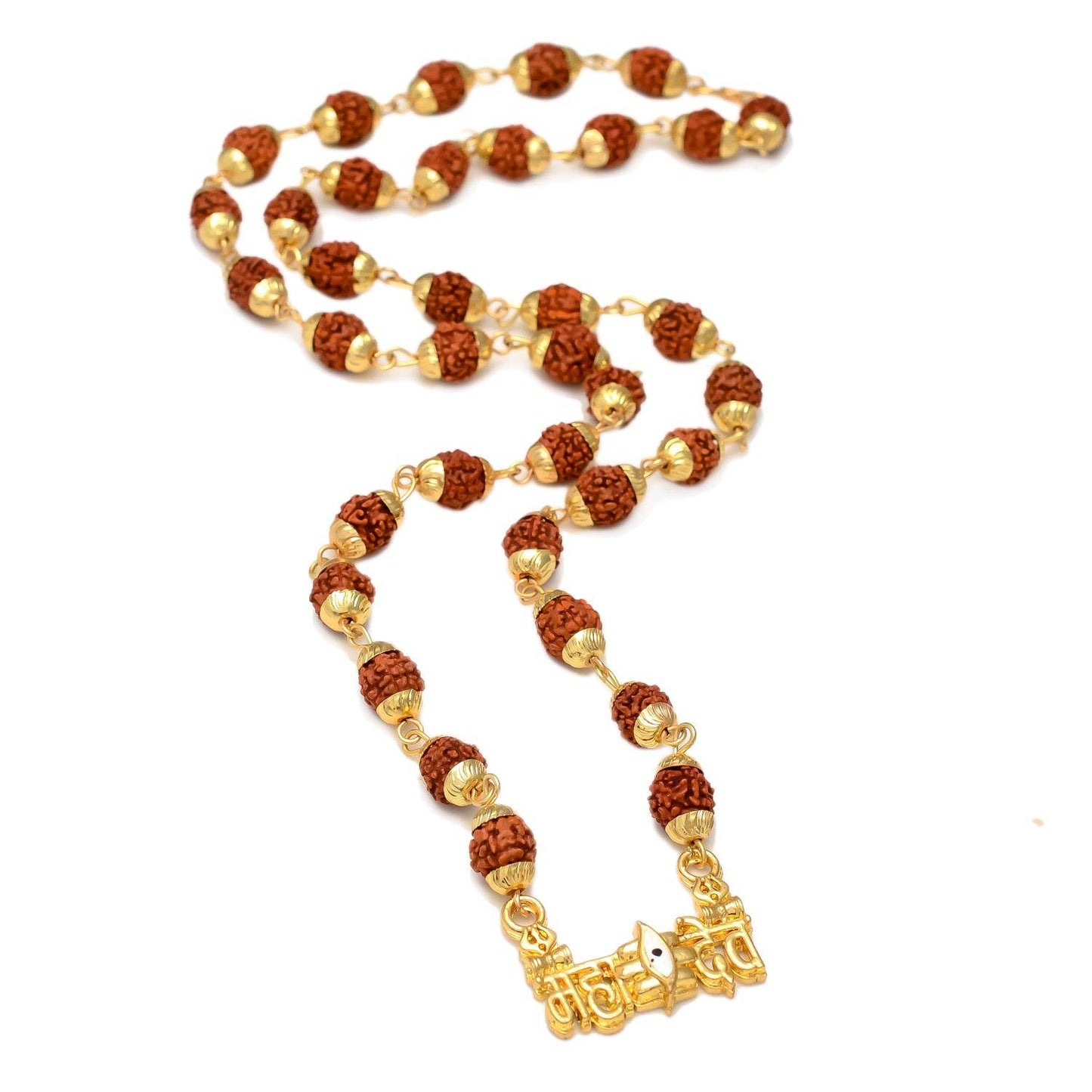 ЁЯФ▒ Gold-Plated Shiva Mahakal Pendant with Panchmukhi Rudraksha - Aemorio