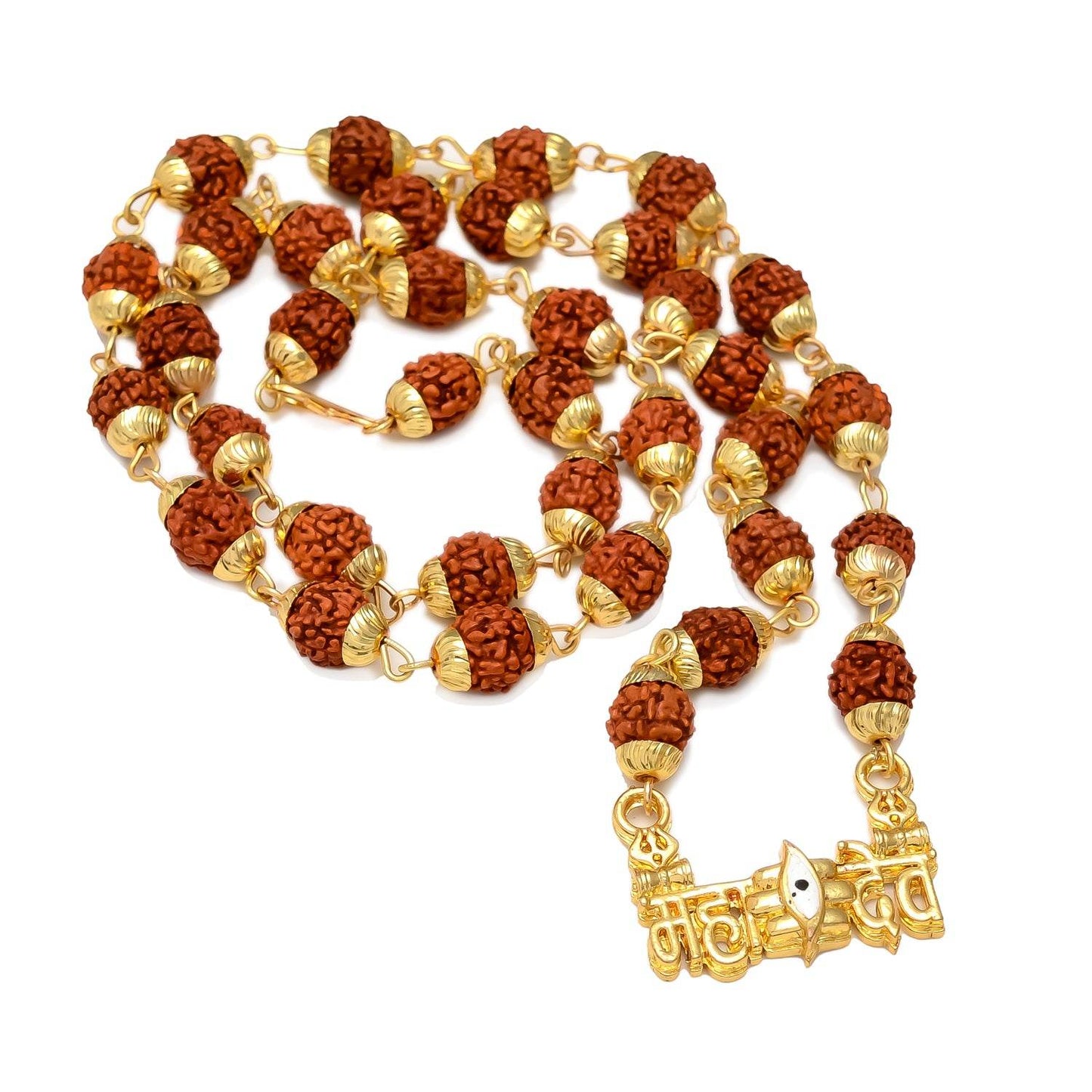ЁЯФ▒ Gold-Plated Shiva Mahakal Pendant with Panchmukhi Rudraksha - Aemorio
