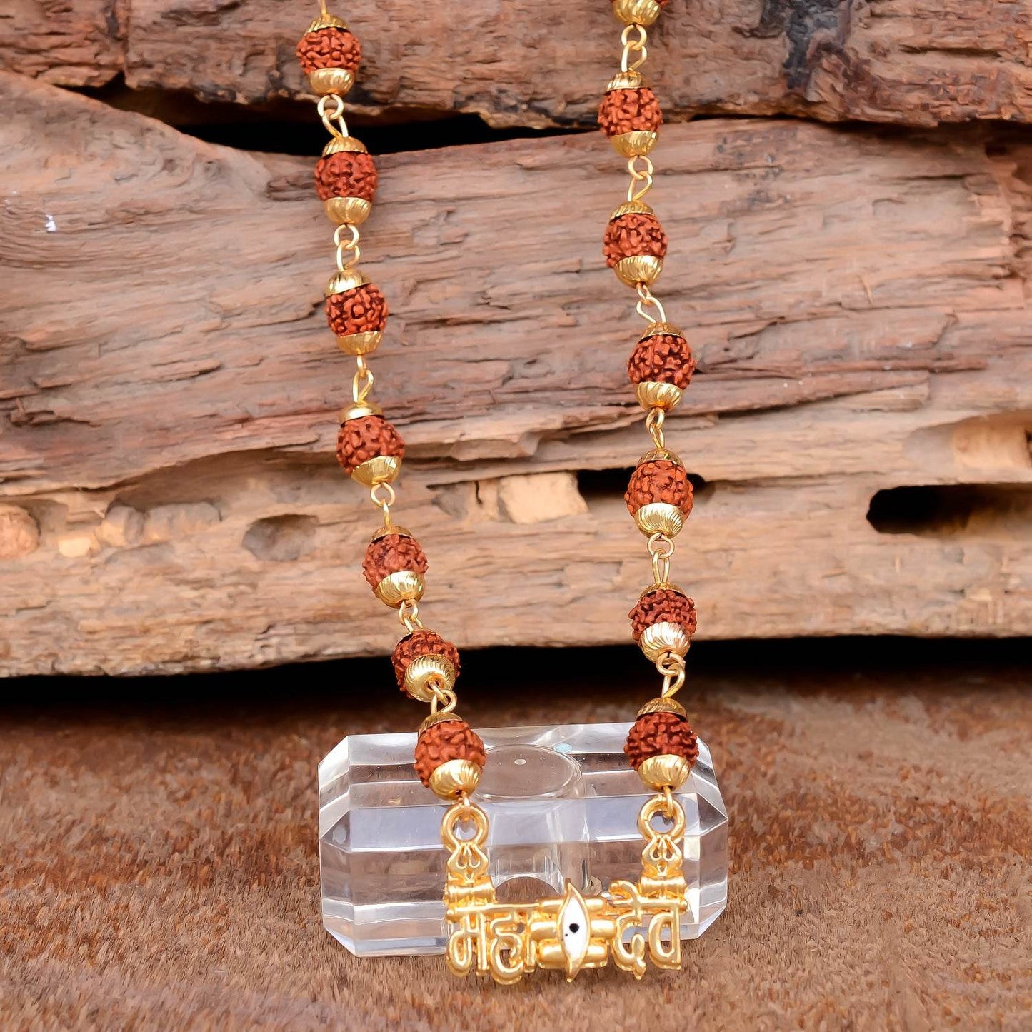 ЁЯФ▒ Gold-Plated Shiva Mahakal Pendant with Panchmukhi Rudraksha - Aemorio