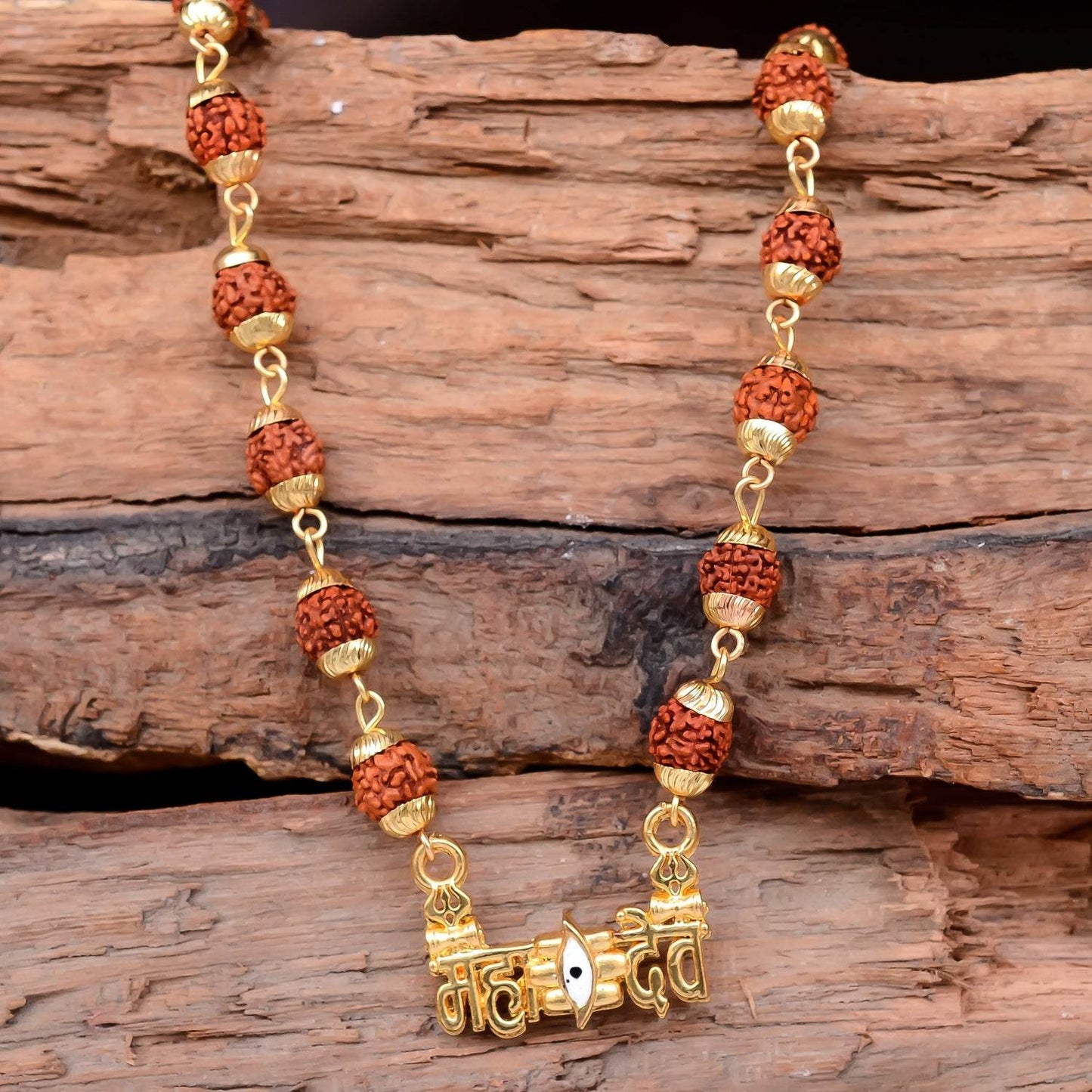 ЁЯФ▒ Gold-Plated Shiva Mahakal Pendant with Panchmukhi Rudraksha - Aemorio