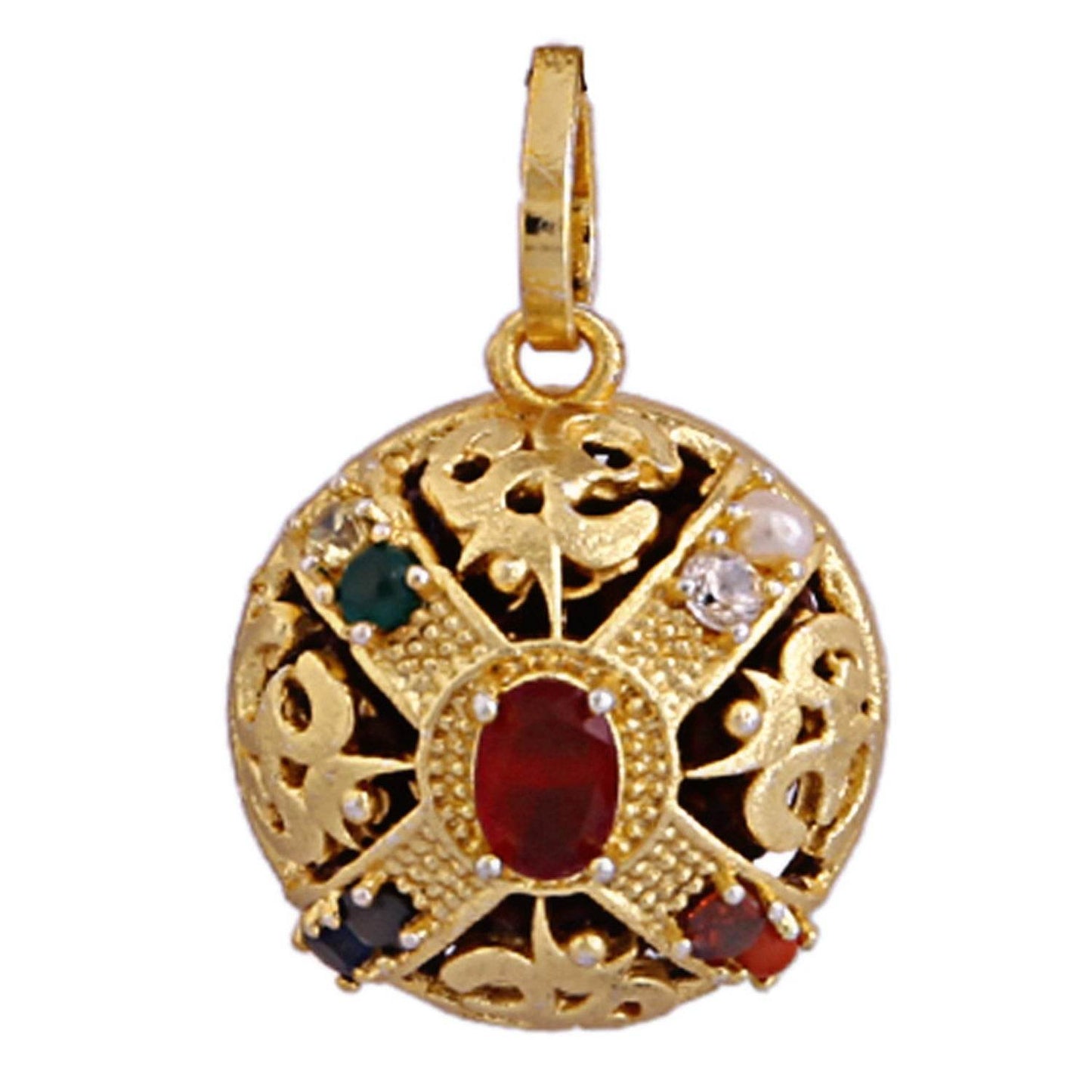 Navratna Rudraksha Pendant - Spiritual Brass Jewelry - Aemorio