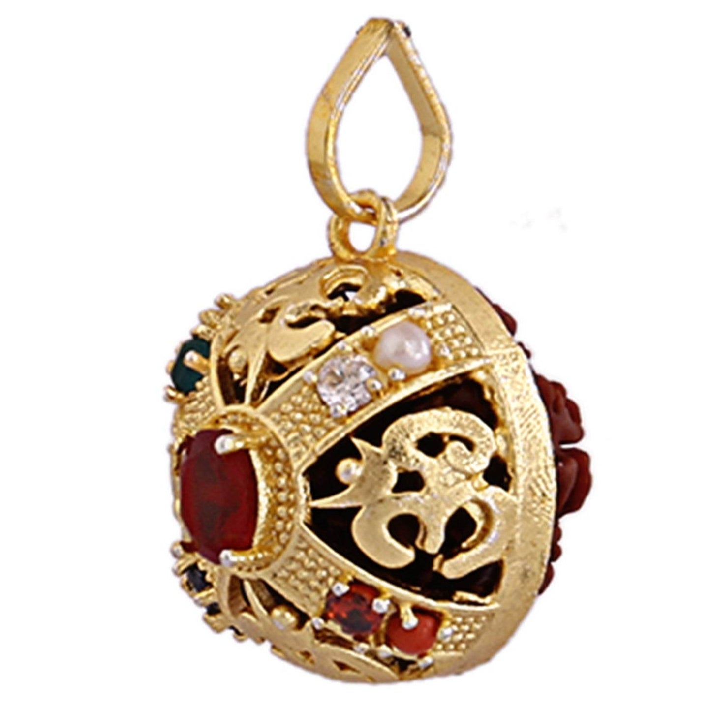 Navratna Rudraksha Pendant - Spiritual Brass Jewelry - Aemorio