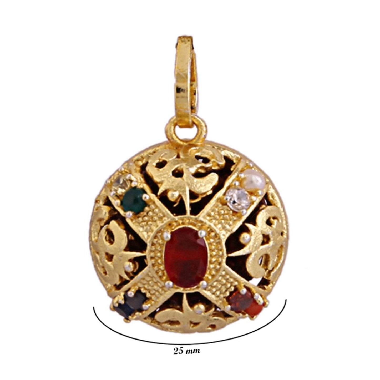 Navratna Rudraksha Pendant - Spiritual Brass Jewelry - Aemorio