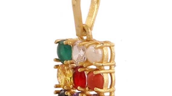 Navratna Square Pendant in Gold-Plated Panchdhatu - Aemorio