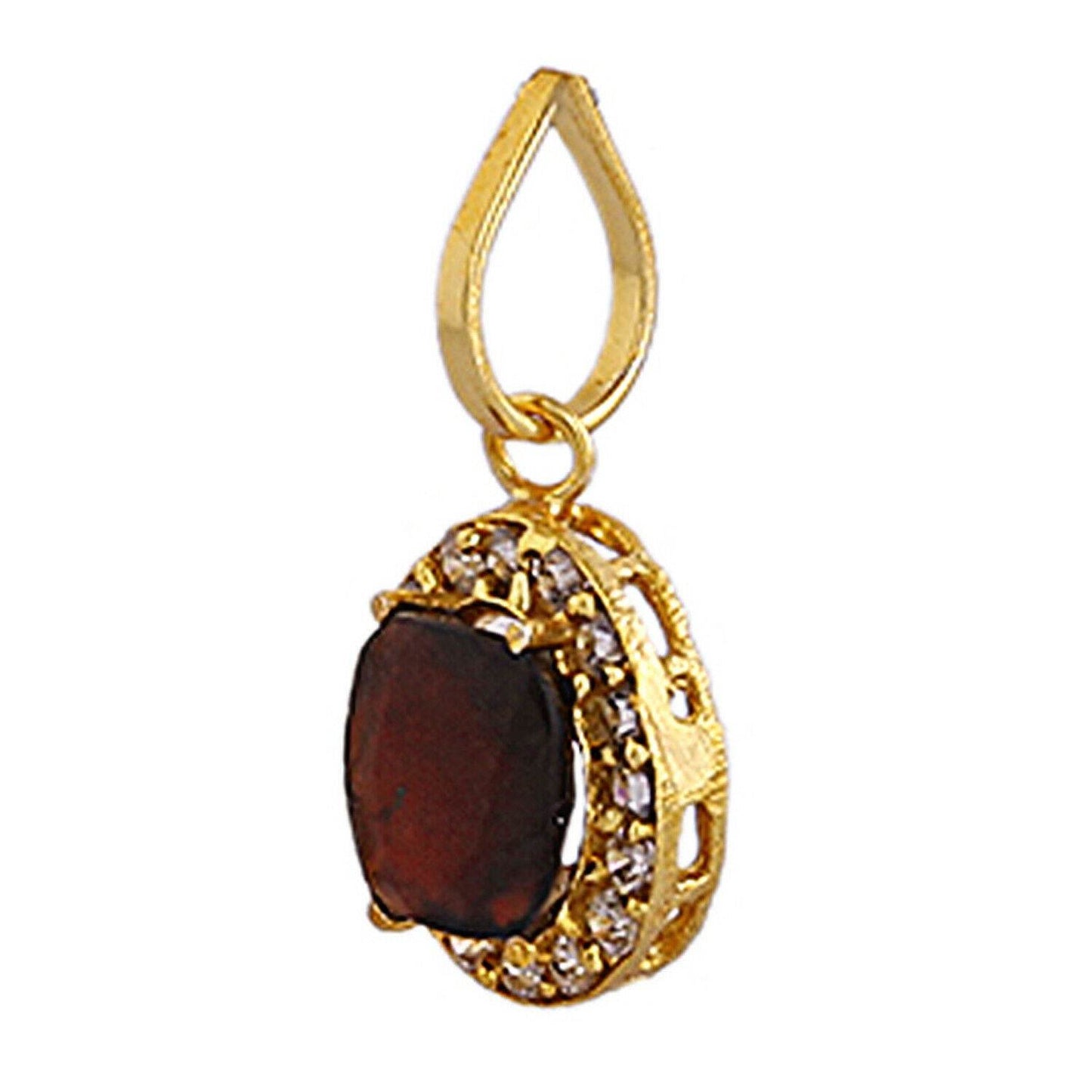 Hessonite (Gomed) Fashion Pendant - Gold Plated Brass - Aemorio