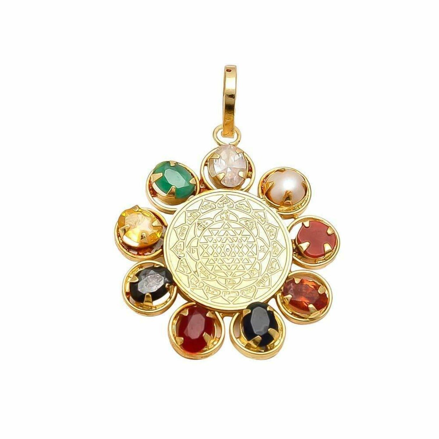 Shri Yantra Navratna Navgrah Gold-Plated Pendant - Aemorio
