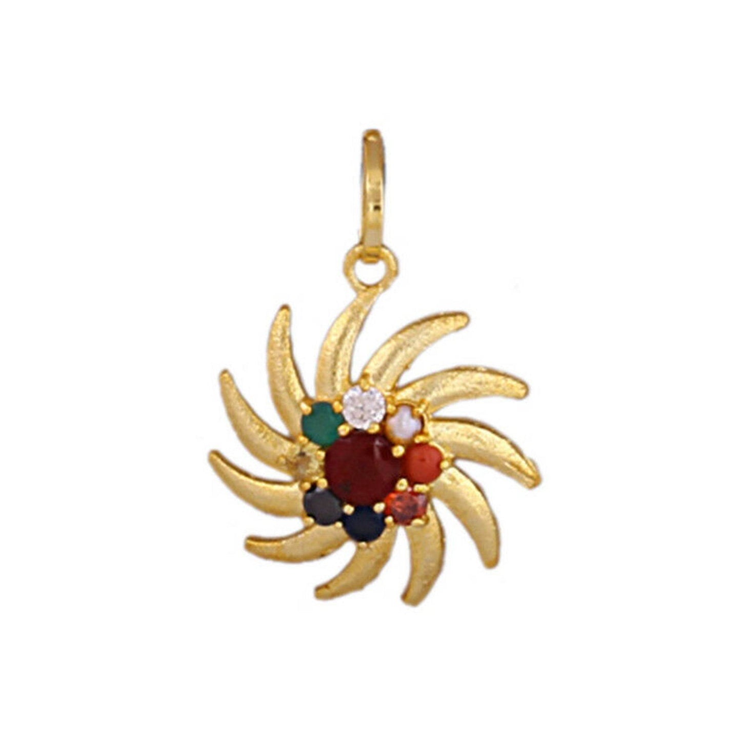 Designer Navratna Surya Locket in Brass (Panchdhatu) - Aemorio