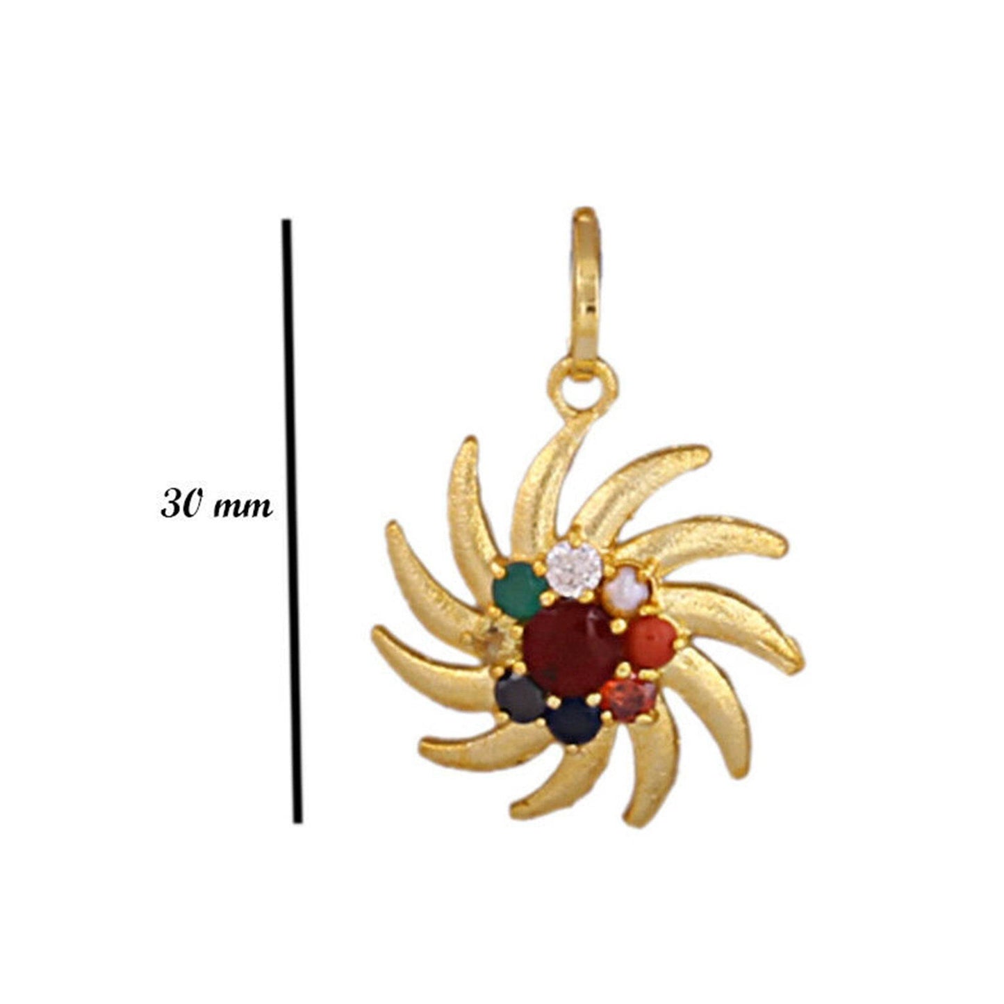 Designer Navratna Surya Locket in Brass (Panchdhatu) - Aemorio