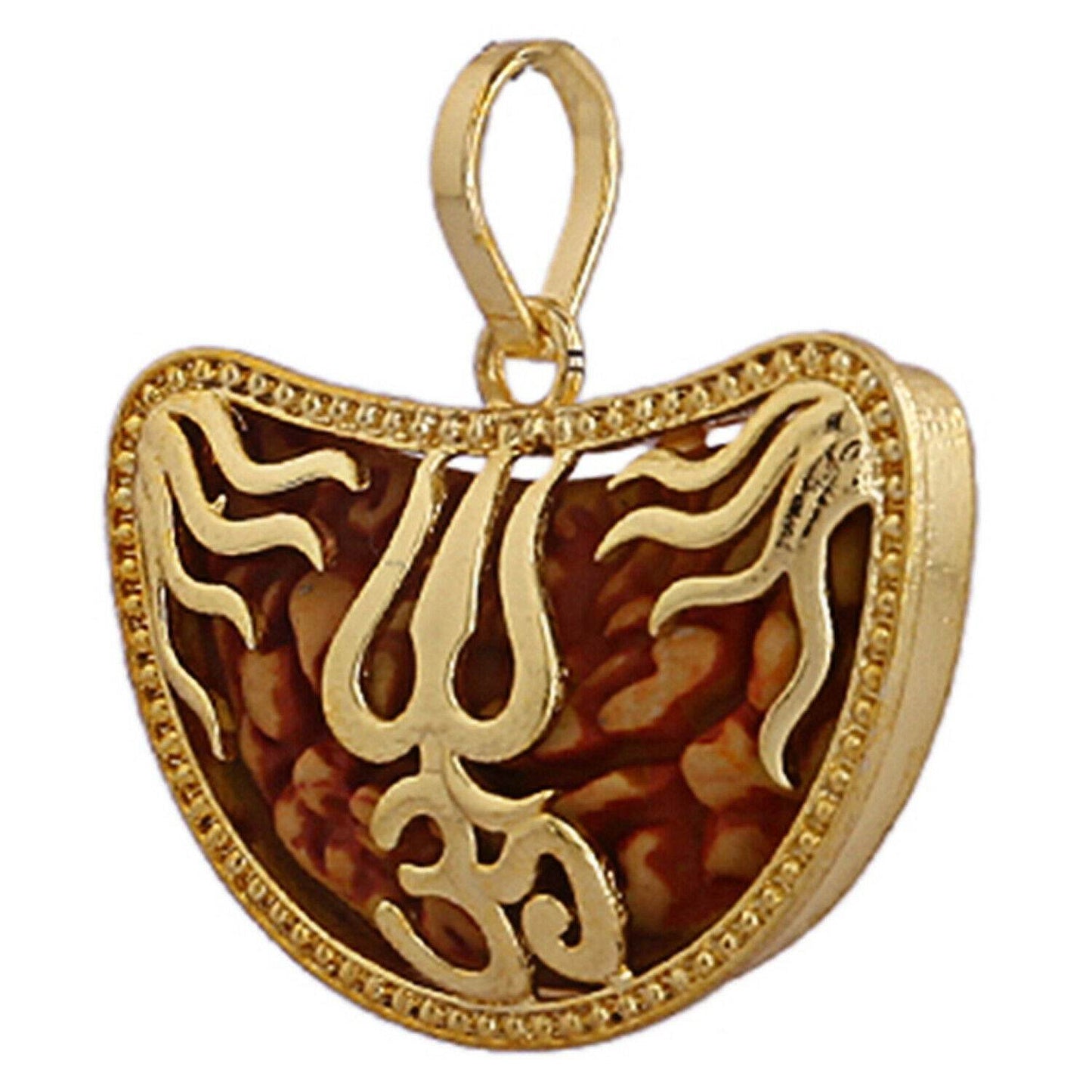 Kaju Rudraksha 1 Mukhi Pendant - Golden Brass Locket - Aemorio