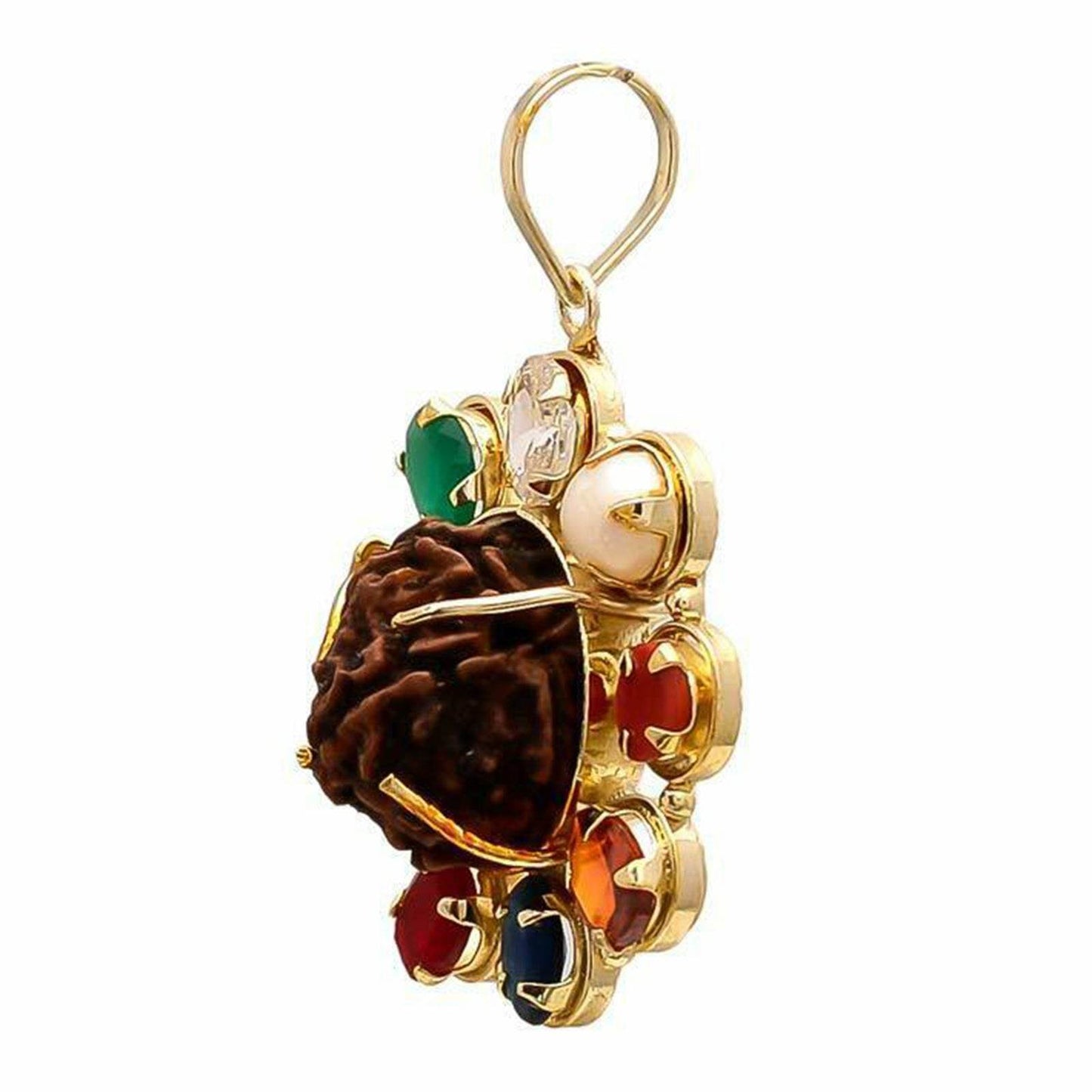 Navratana Rudraksha Pendant тАУ Gold Plated, Healing Gemstones - Aemorio