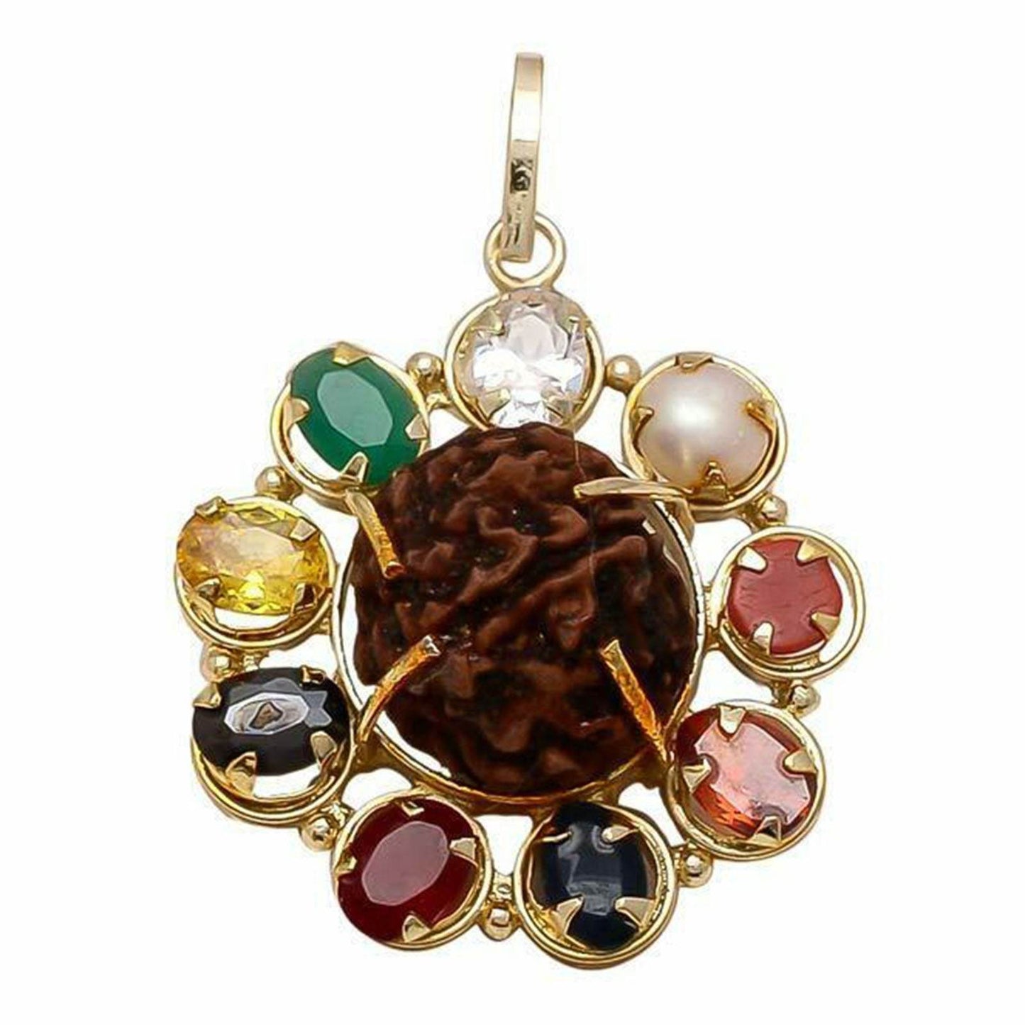 Navratana Rudraksha Pendant тАУ Gold Plated, Healing Gemstones - Aemorio