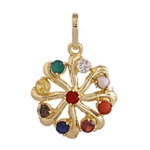 Navratna Chakra Brass Pendant – Gold Plated, 9 Gemstones - Aemorio