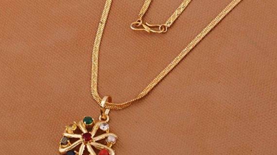 Navratna Chakra Brass Pendant – Gold Plated, 9 Gemstones - Aemorio